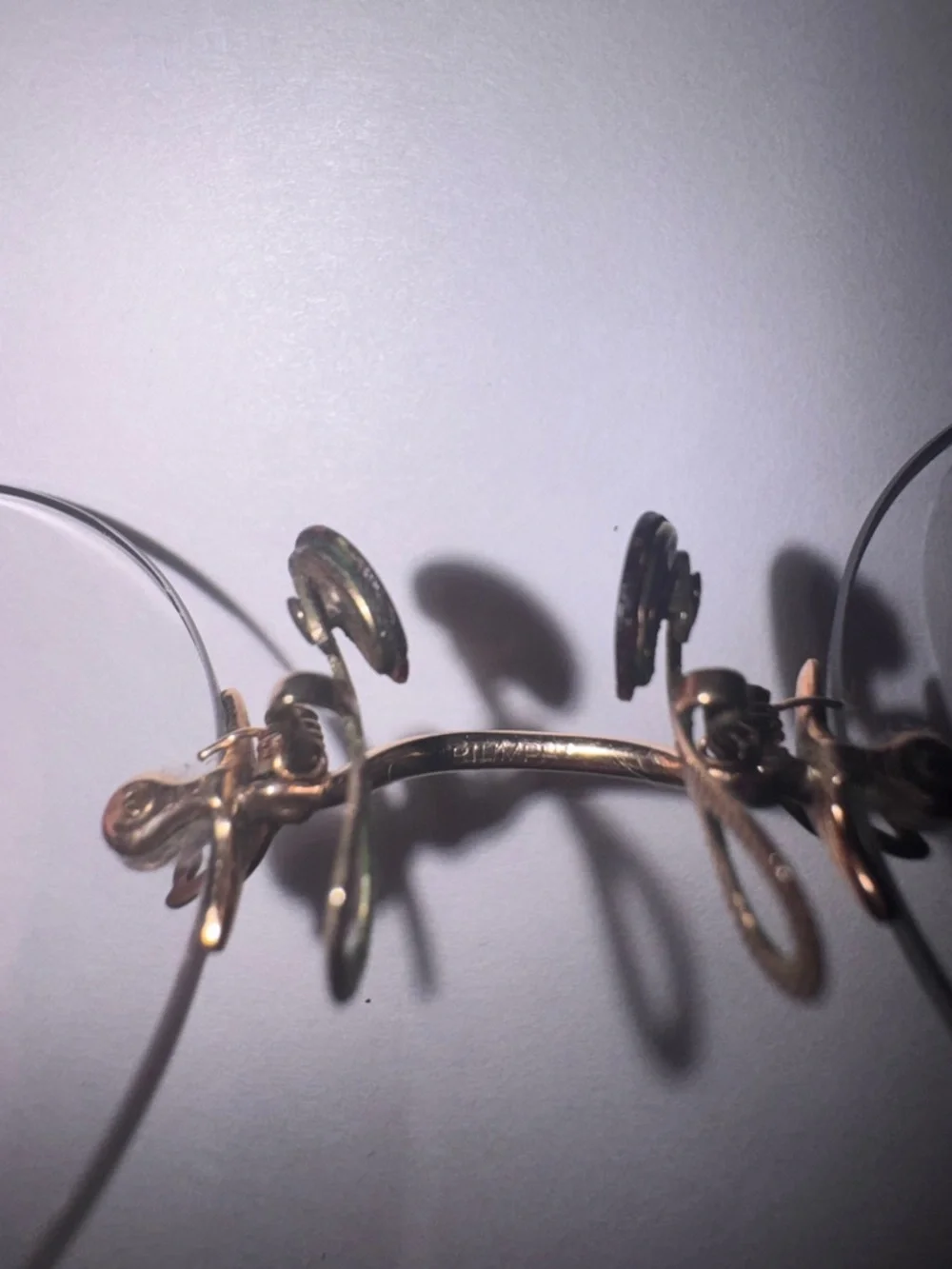 Vintage round Rimless Clip-On Lenses with gold tone Bridge